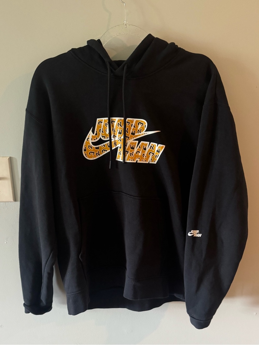 Jordan Black Crewneck Hoodie with Yellow Leopard Logo